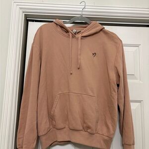 H&M Light Brown Hoodie with Heart Embroidery